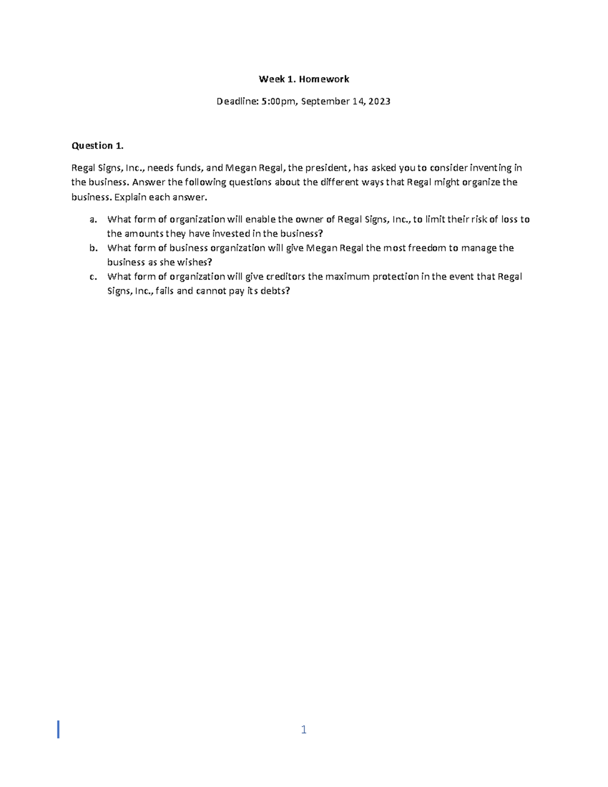 Week 1 - conceptual framework - Week 1. Homework Deadline: 5:00pm ...