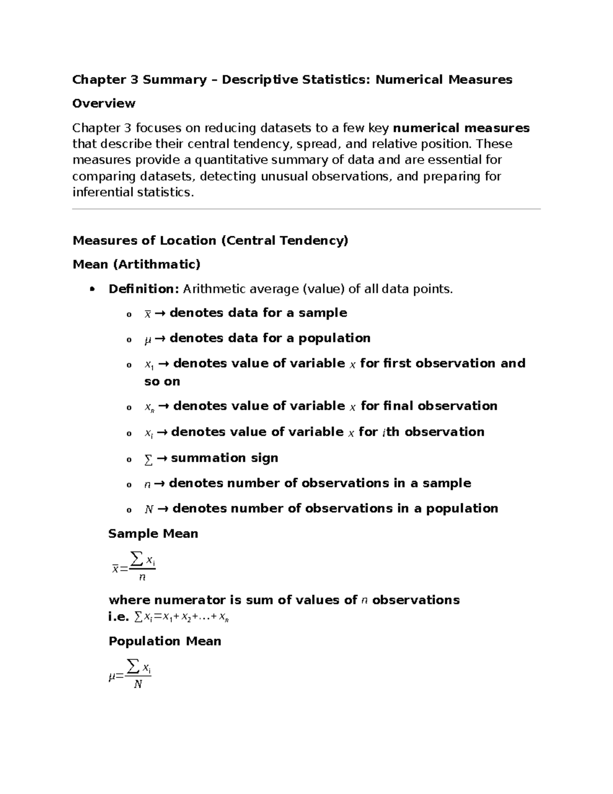 Chapter 3 Notes: Overview of Descriptive Statistics and Numerical ...