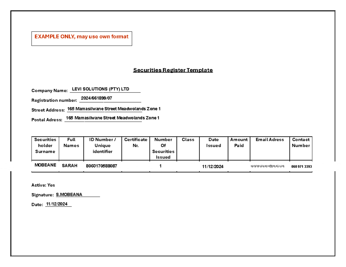 Securites-Register-Levi Solutions - Securities Register Template ...