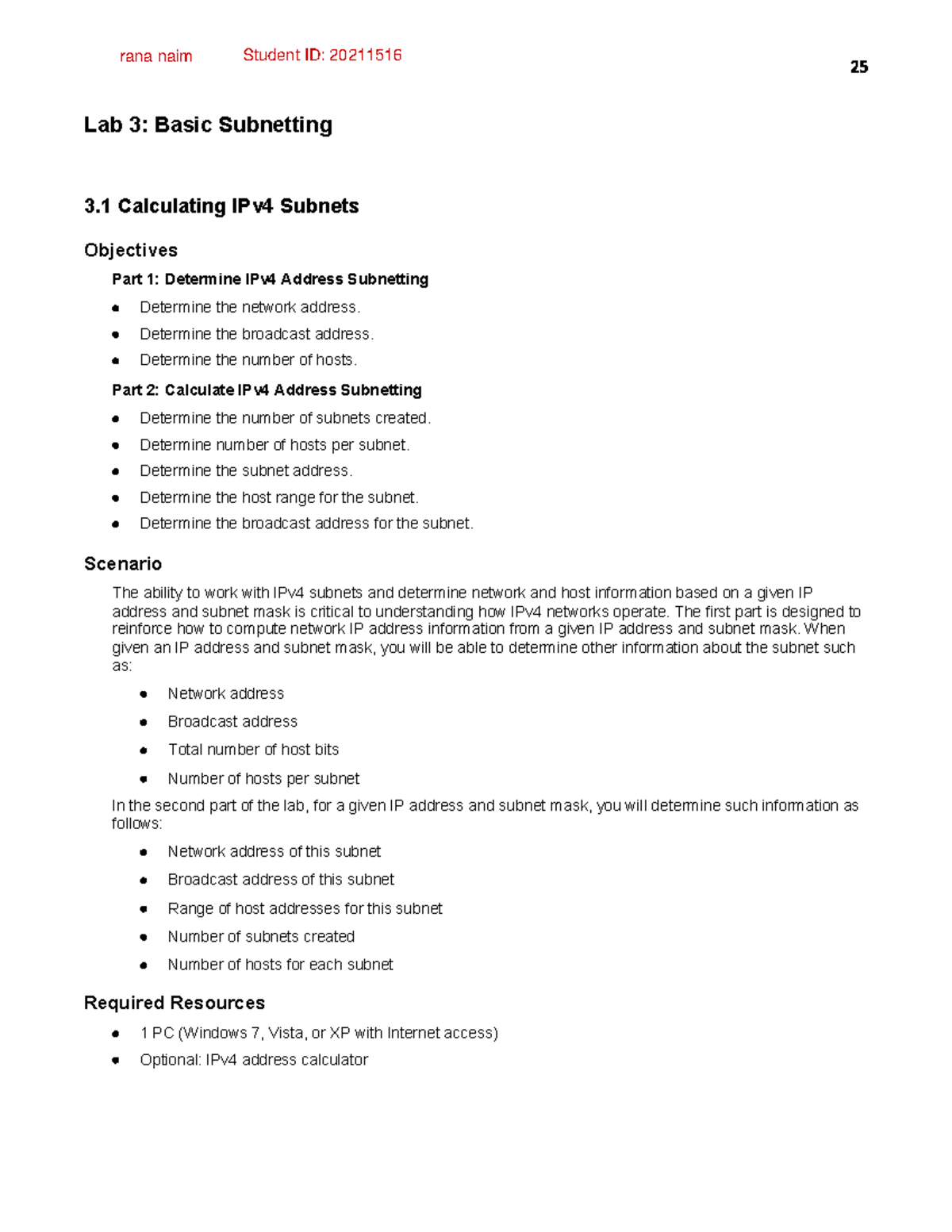Lab 3: IPv4 Subnetting Techniques and Calculation Methods - Studocu