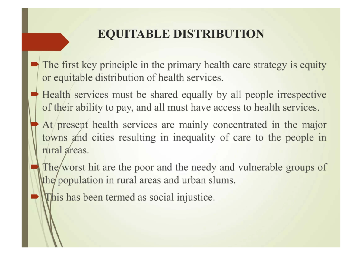 EQUITABLE DISTRIBUTION IN PRIMARY HEALTH CARE: NURSES' ROLES - Studocu