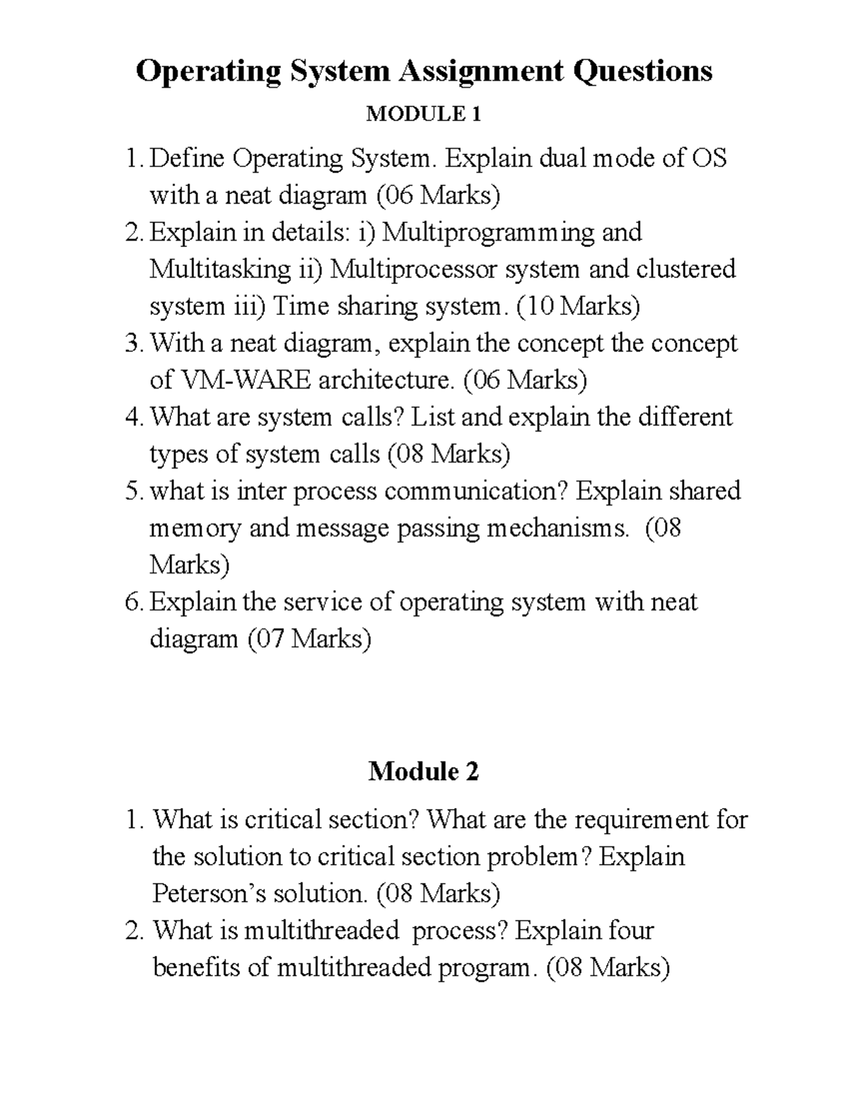 OS Assignment 1: Key Questions & Concepts for Exam Prep - Studocu