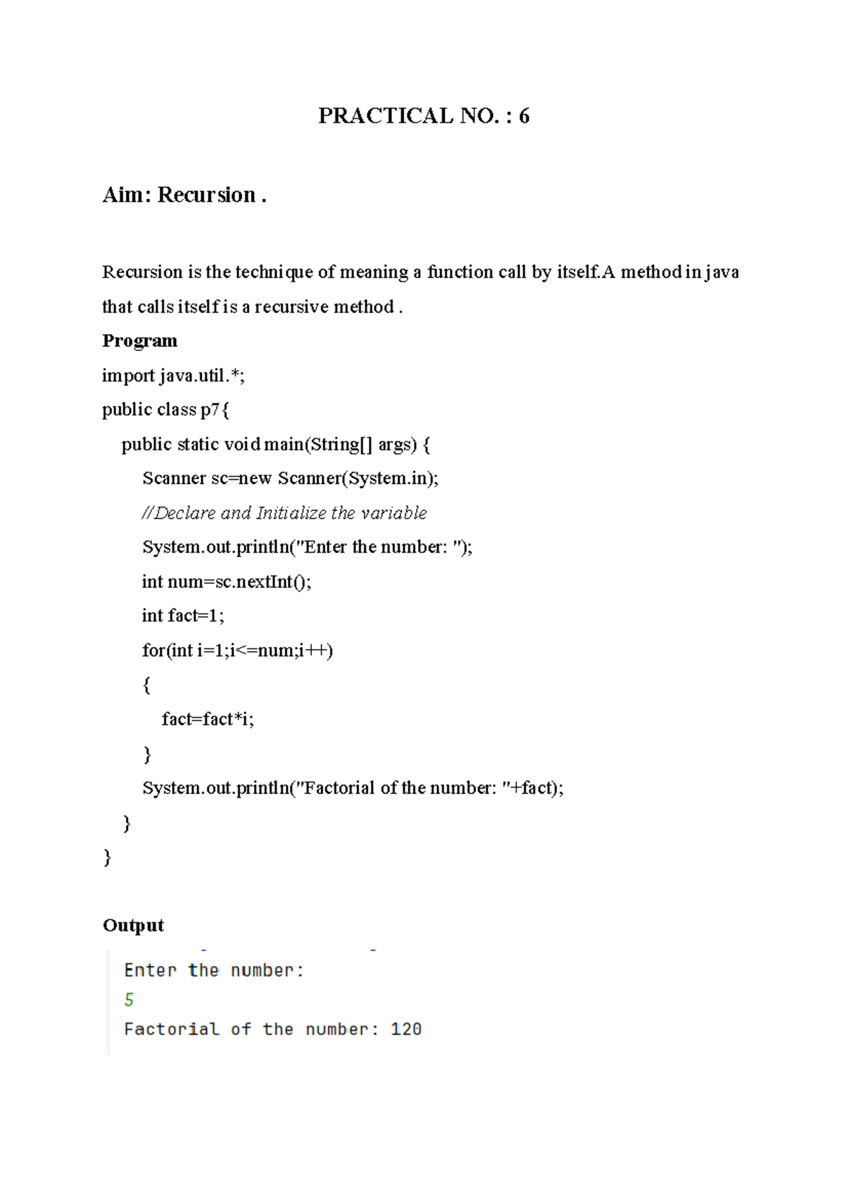 JAVA 2 - it is very helpful for the college students - Aim: Recursion ...