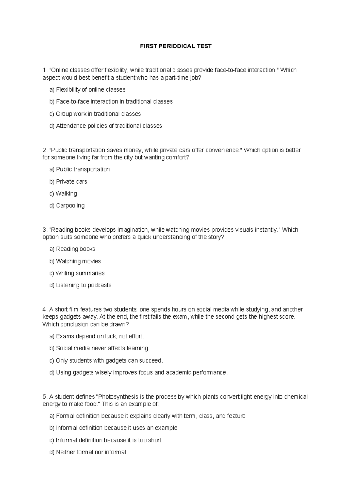 First Periodical Test in English 10: Key Concepts and Questions - Studocu