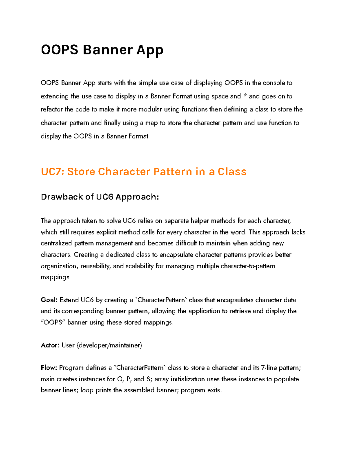 UC7: OOPS Banner App - Enhancing Character Pattern Management - Studocu