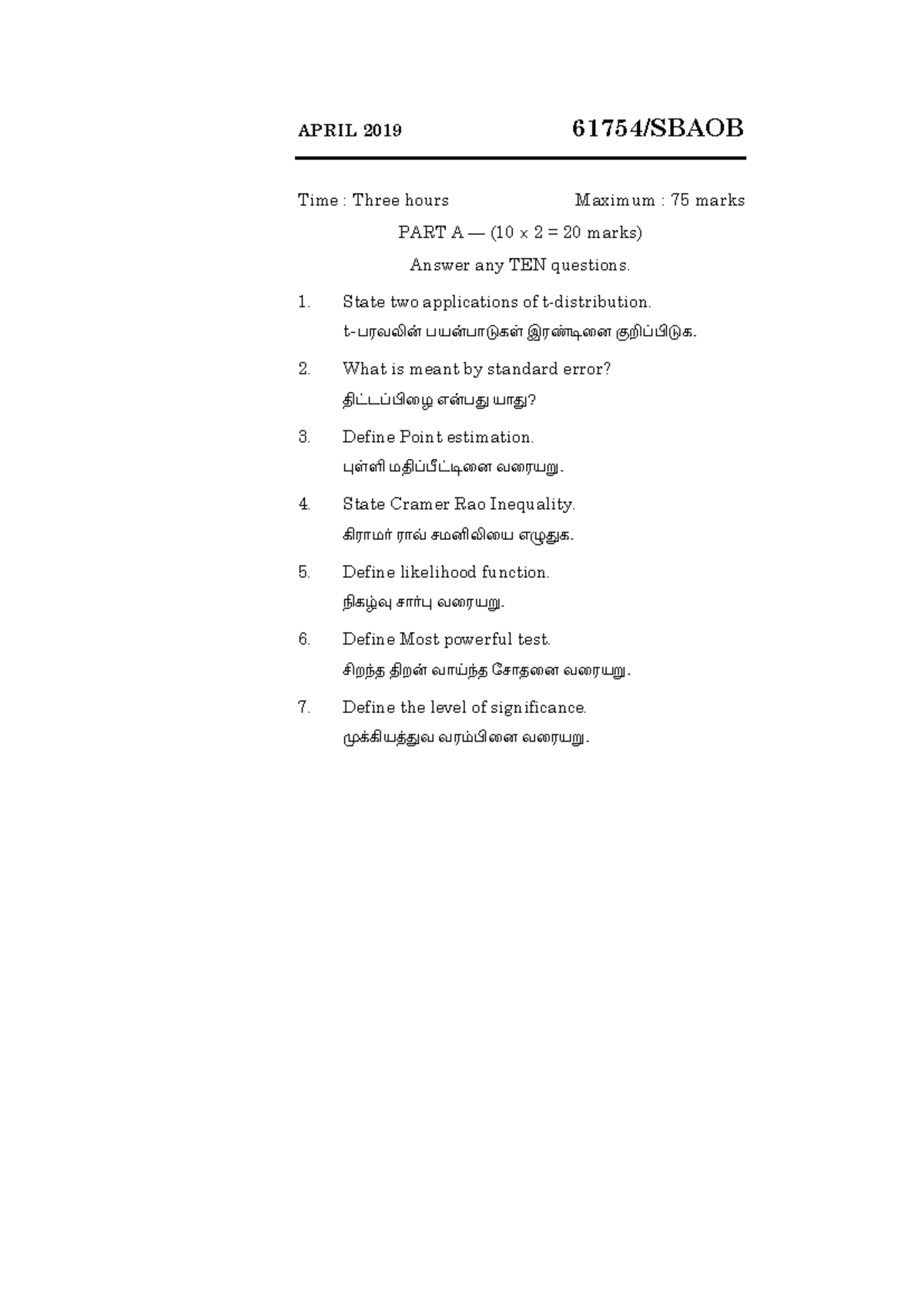 APR 2019 - Statistics Final Exam Questions and Answers - Studocu