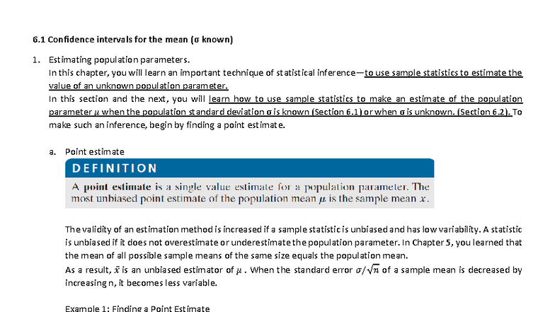 FALL2025 MAT150 LIU: Confidence Intervals for the Mean (σ Known) - Studocu