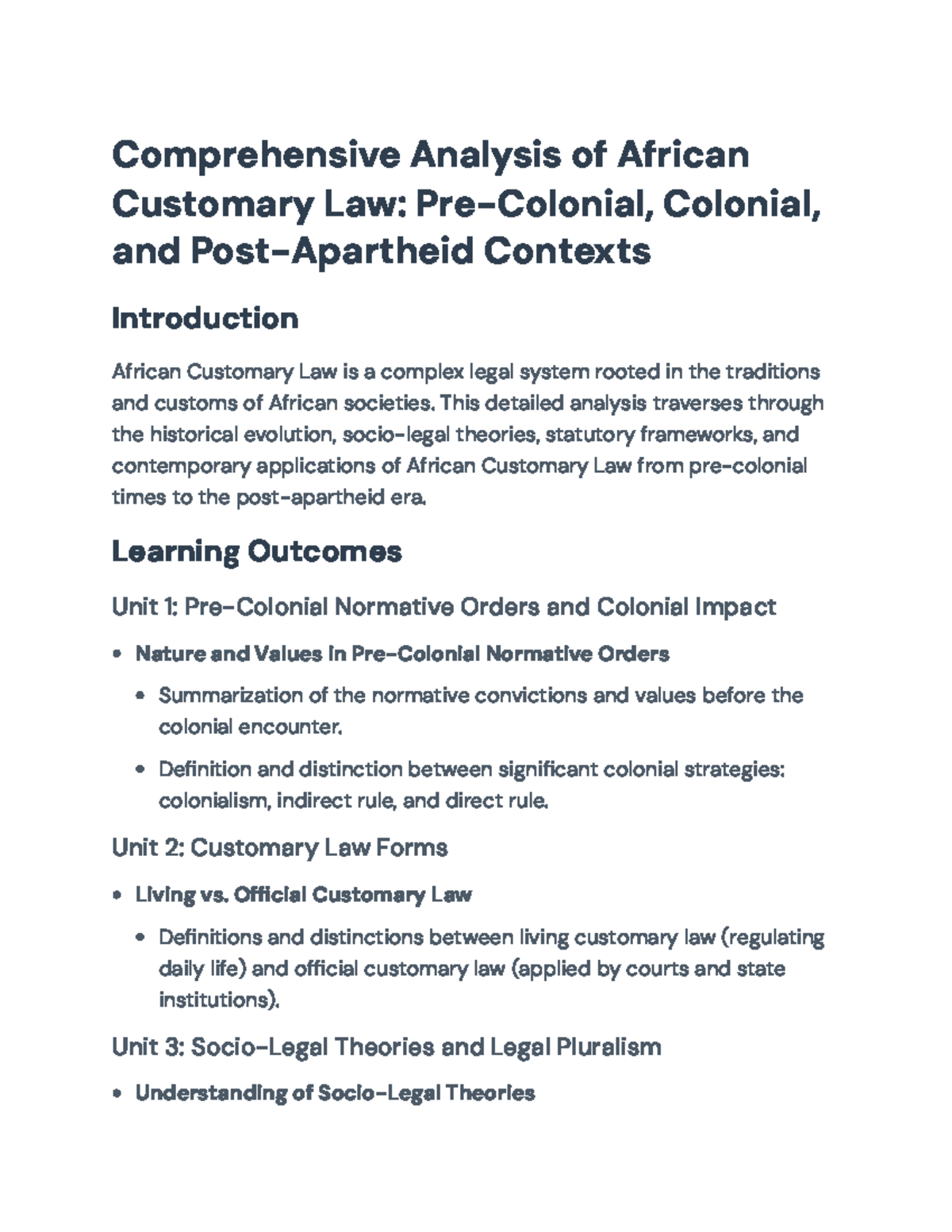 Study Guide on African Customary Law: Evolution & Key Theories - Studocu