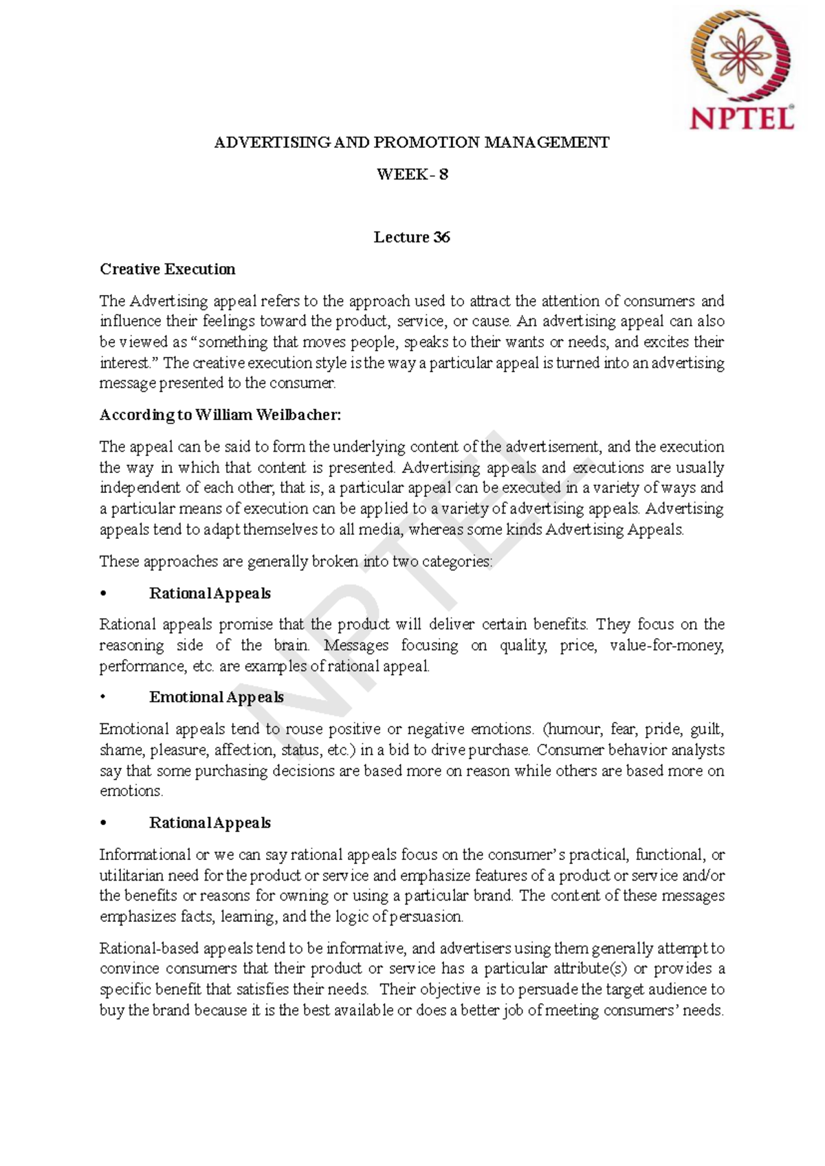 ADVERTISING AND PROMOTION MANAGEMENT 8 Lecture 36: Creative Execution ...