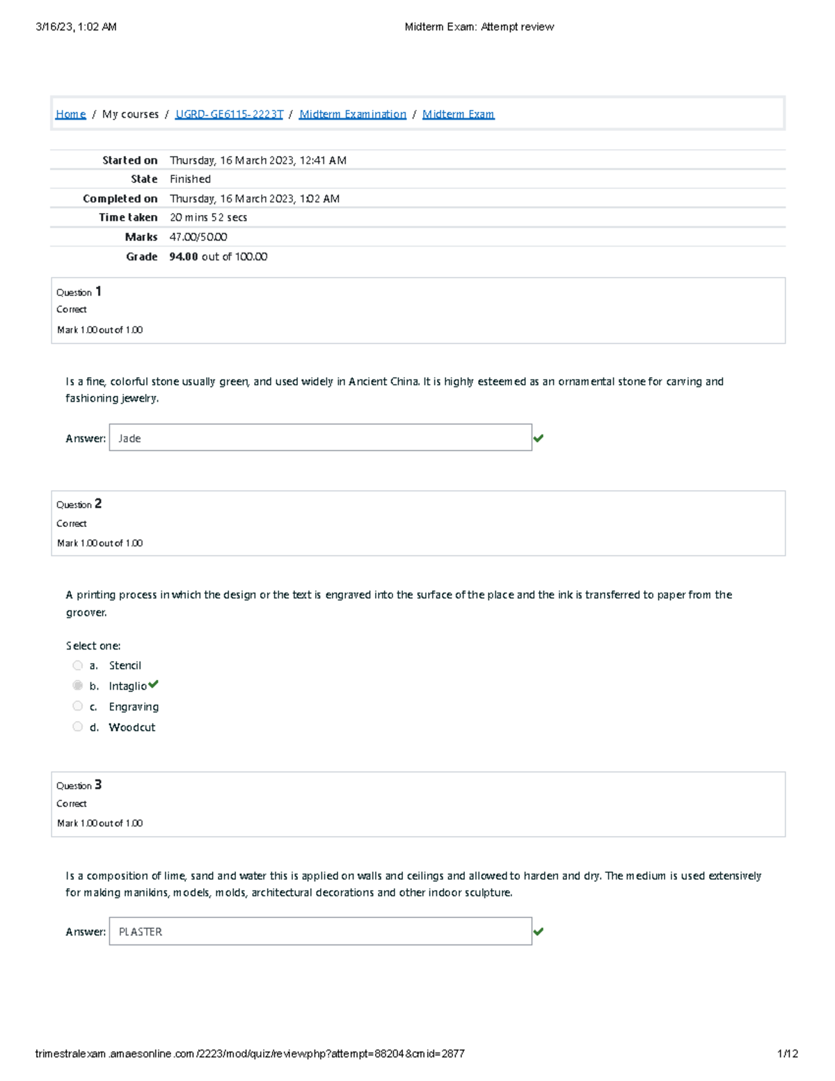 GE6115 Midterm Exam Attempt review - Home / My courses / UGRD-GE6115 ...