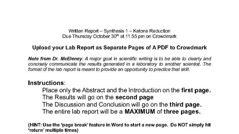 CHEM 2122 F25 Lab Report 2: Ketone Reduction Synthesis Guide - Studocu