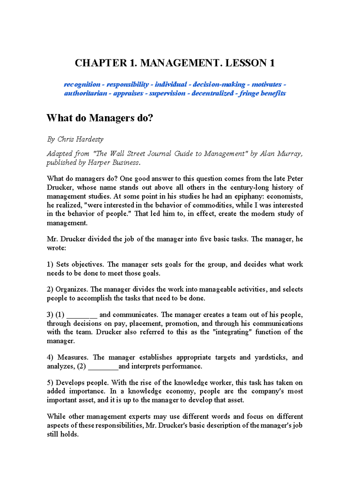 Chapter 1 Management Lesson 1 - CHAPTER 1. MANAGEMENT. LESSON 1 ...