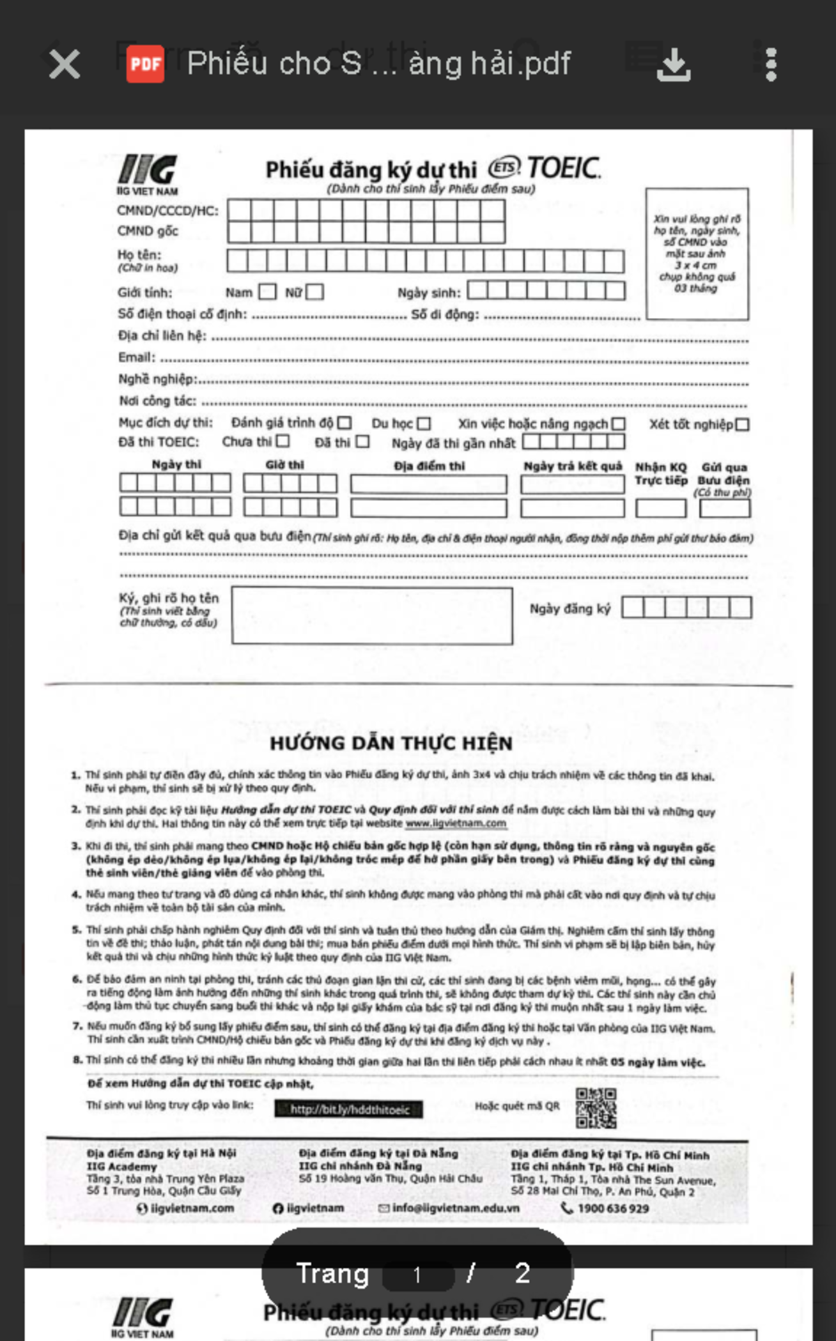 Form đăng ký dự thi - Google Drive - Toeic - Form đă ... dự thi Tệp 1c ...
