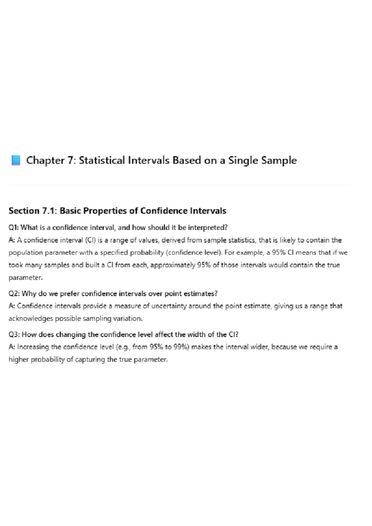 Chapter 7: Confidence Intervals - Key Concepts & Viva Questions - Studocu