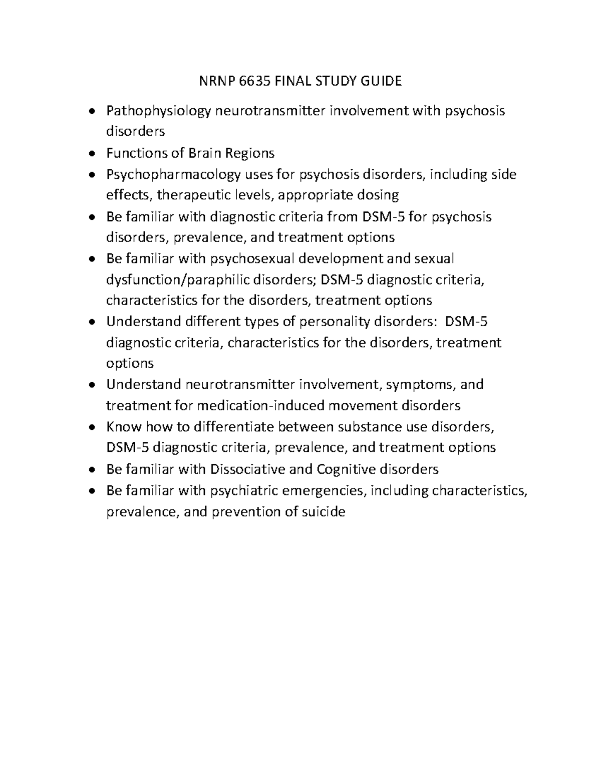 NRNP 6635 Comprehensive Final Study Guide on Psychosis & Disorders ...