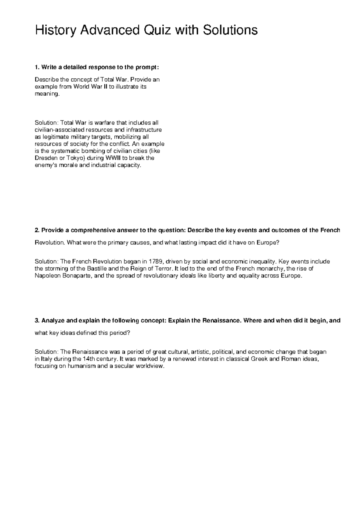 History Advanced Quiz 2 with Detailed Solutions - Studocu