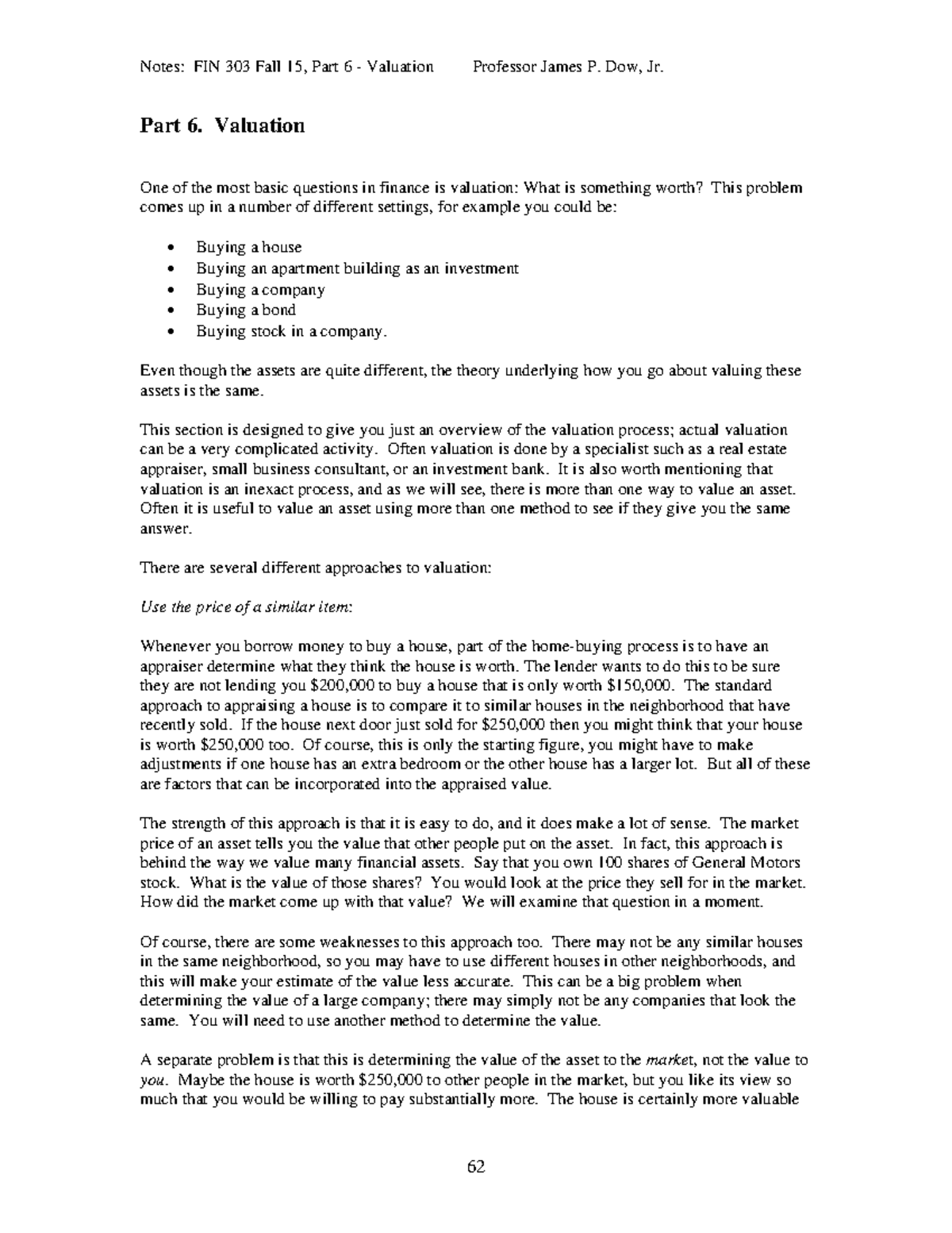 Final Exam Study Guide for FIN 303: Overview of Valuation Methods - Studocu