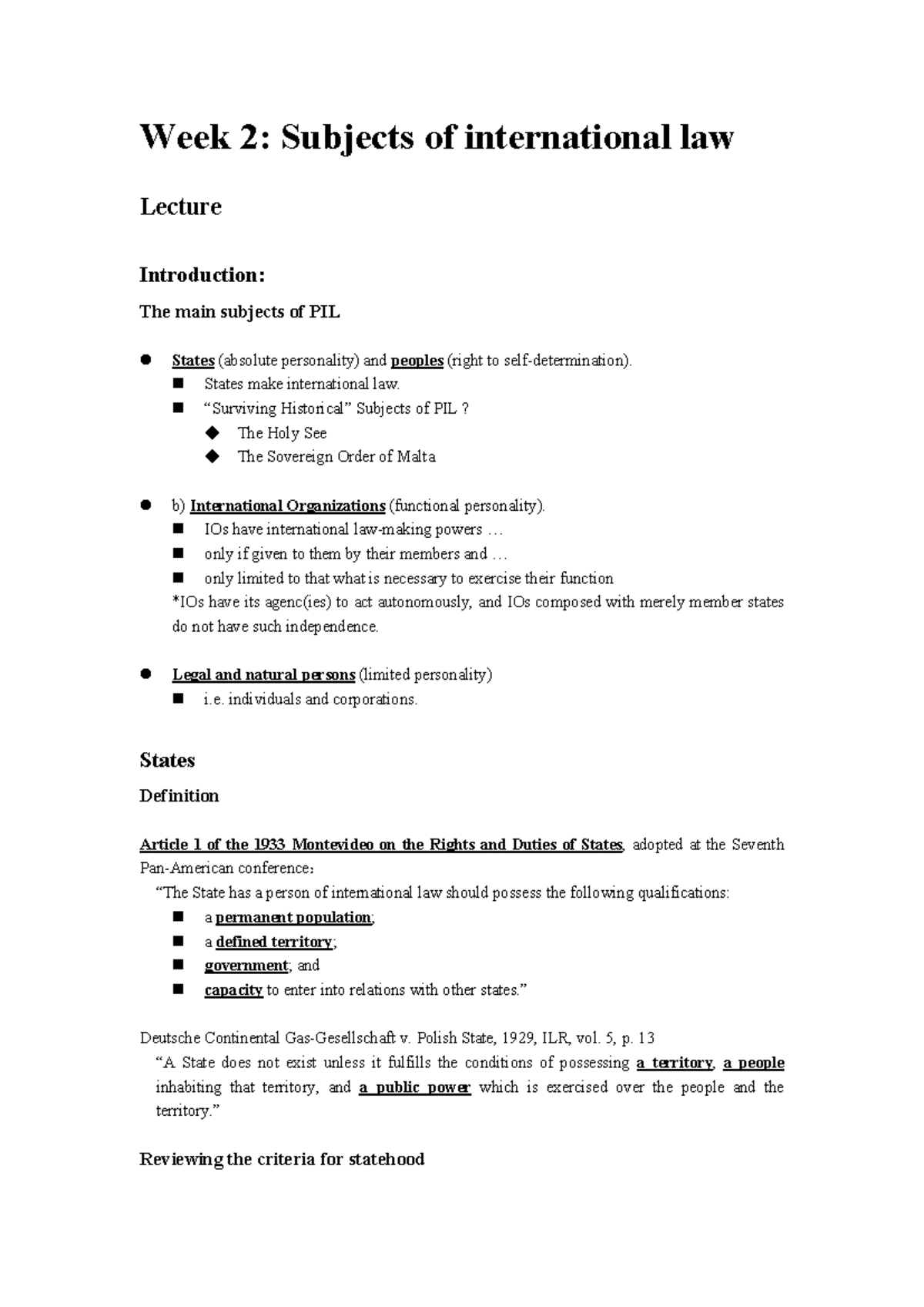 PIL 101: General Review of International Law Subjects and Statehood ...