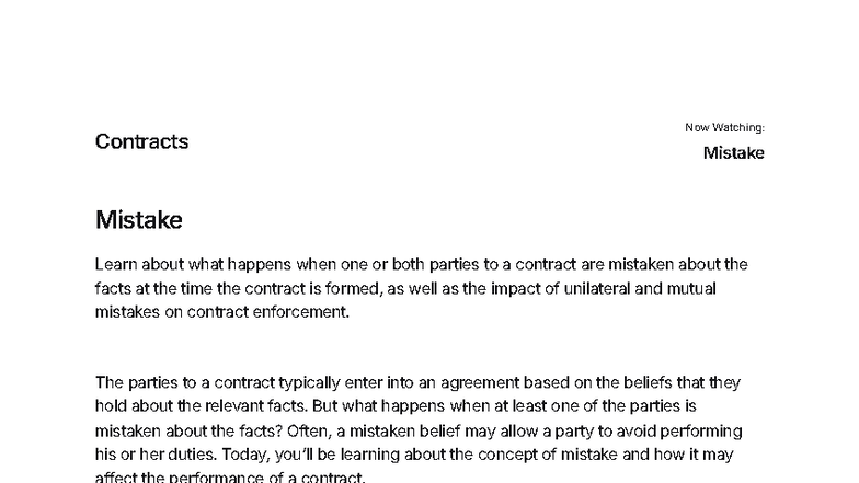 Contracts (LAW101): Understanding Mistakes in Contract Law - Studocu