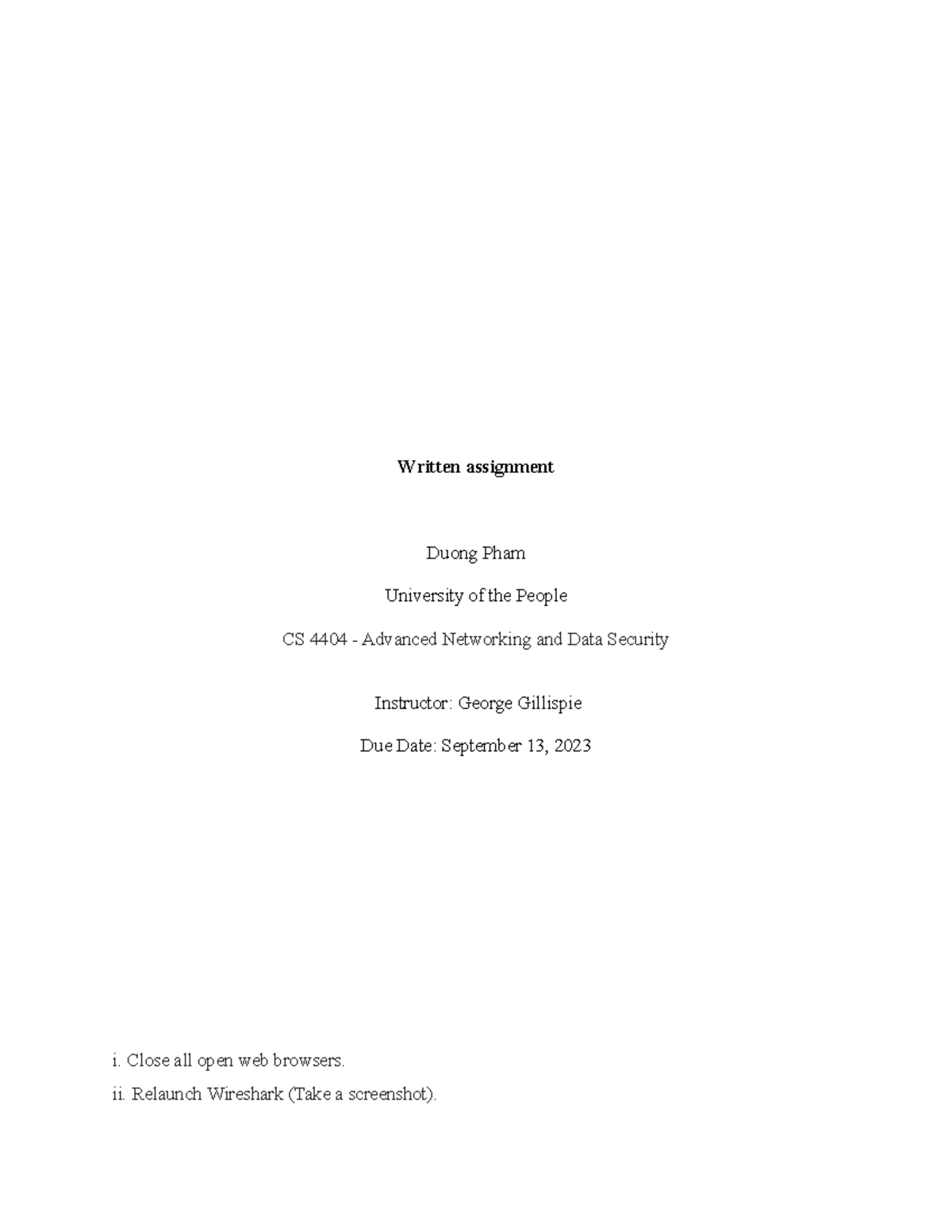 CS 4404: Written Assignment Unit 1 - Wireshark Capture Guide - Studocu