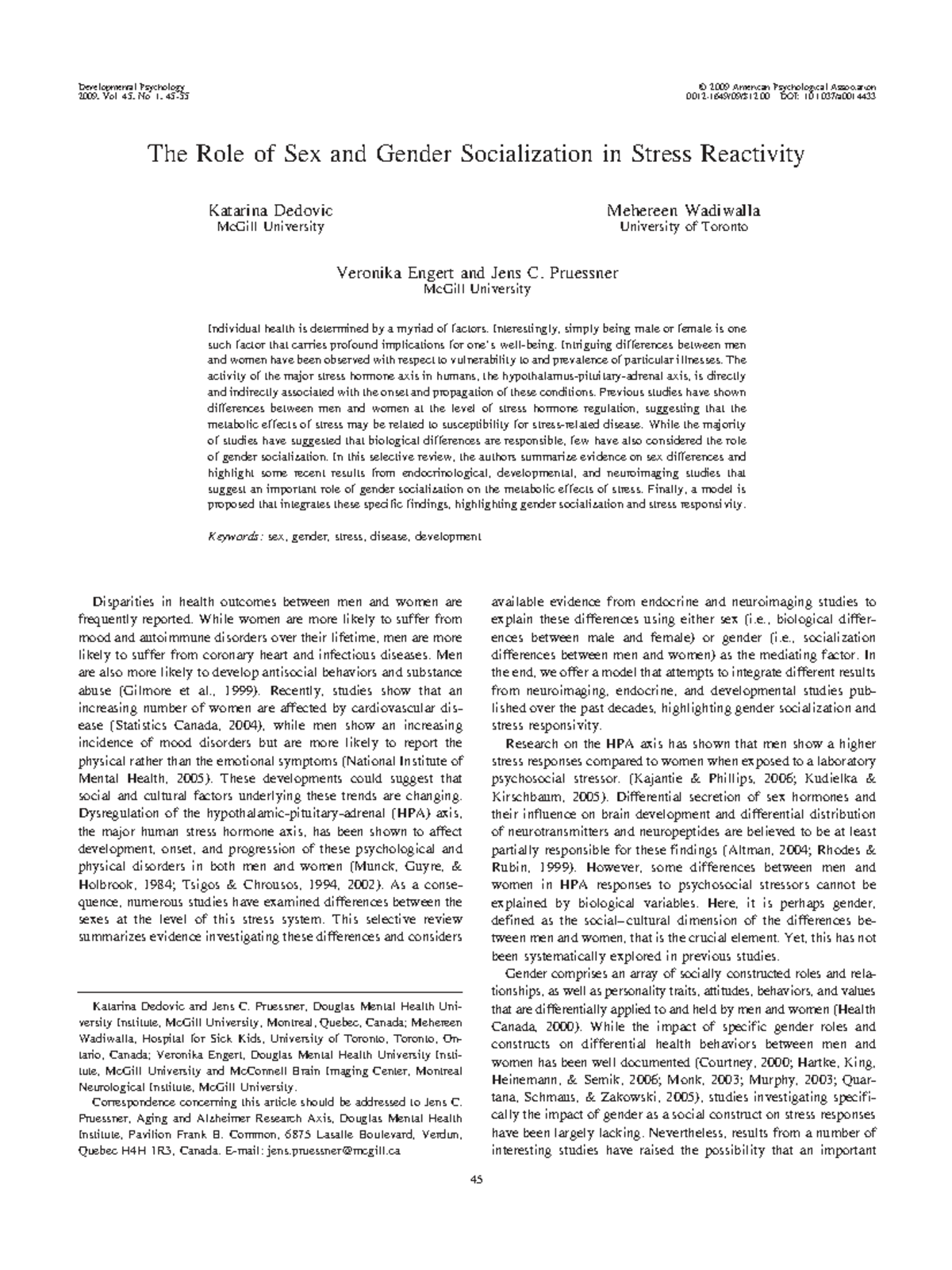PSY 2009: The Impact of Sex and Gender Socialization on Stress ...