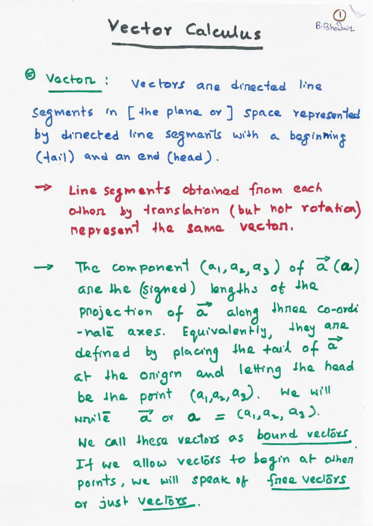 Vector-1 - ADVANCED CALCULUS - I 1 Vector Calculus B U Vactor : Vectors ...
