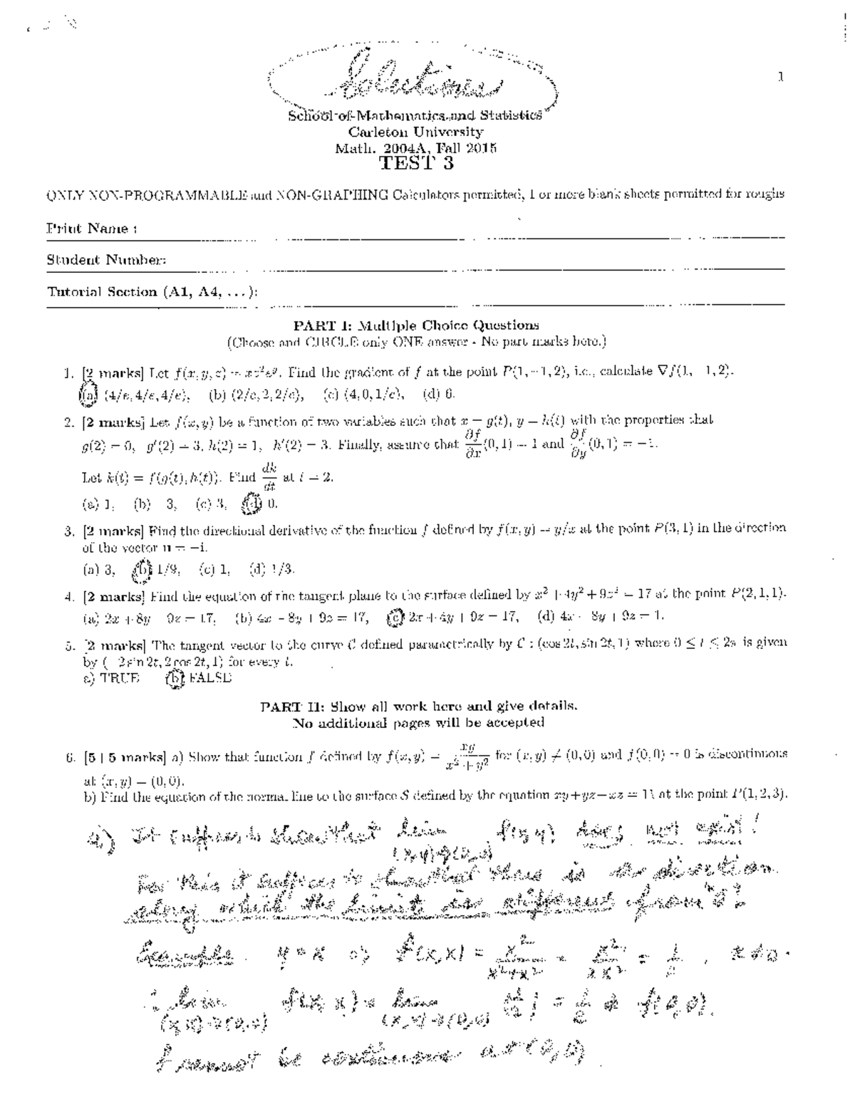 Test 3 Math2004 2015 Solutions Posting - Math 2004 - Studocu
