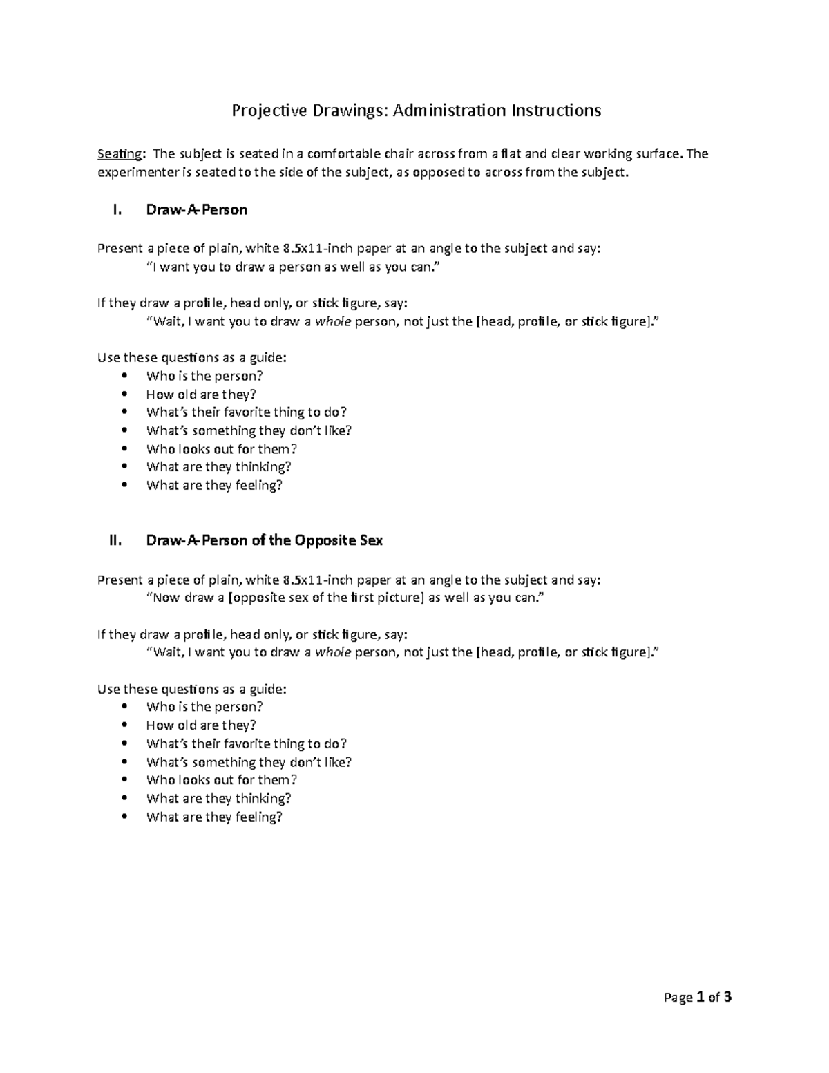 Projective Drawing Instructions for Psychology Assessments - Studocu