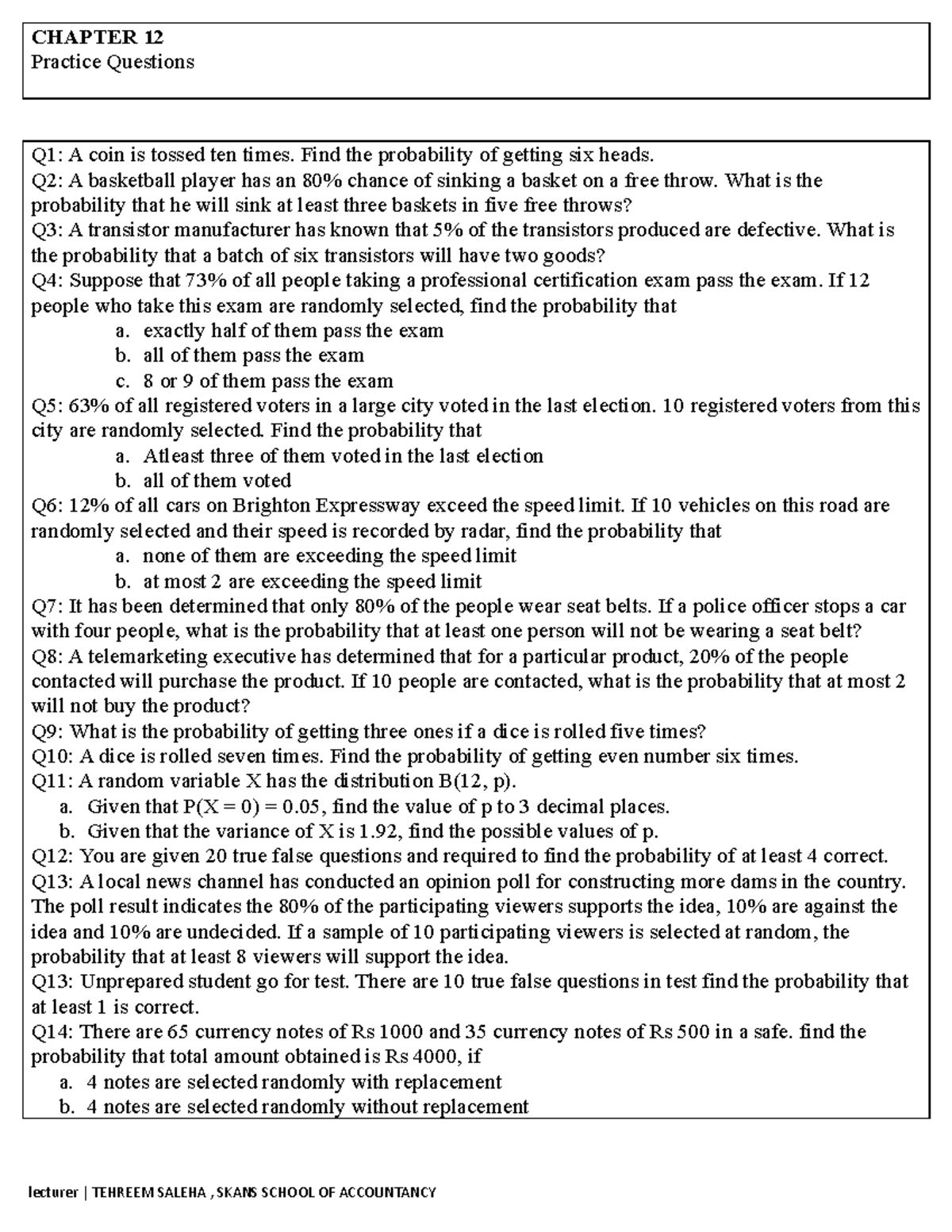 CHAPTER 12 Probability Practice Questions and Solutions - Studocu