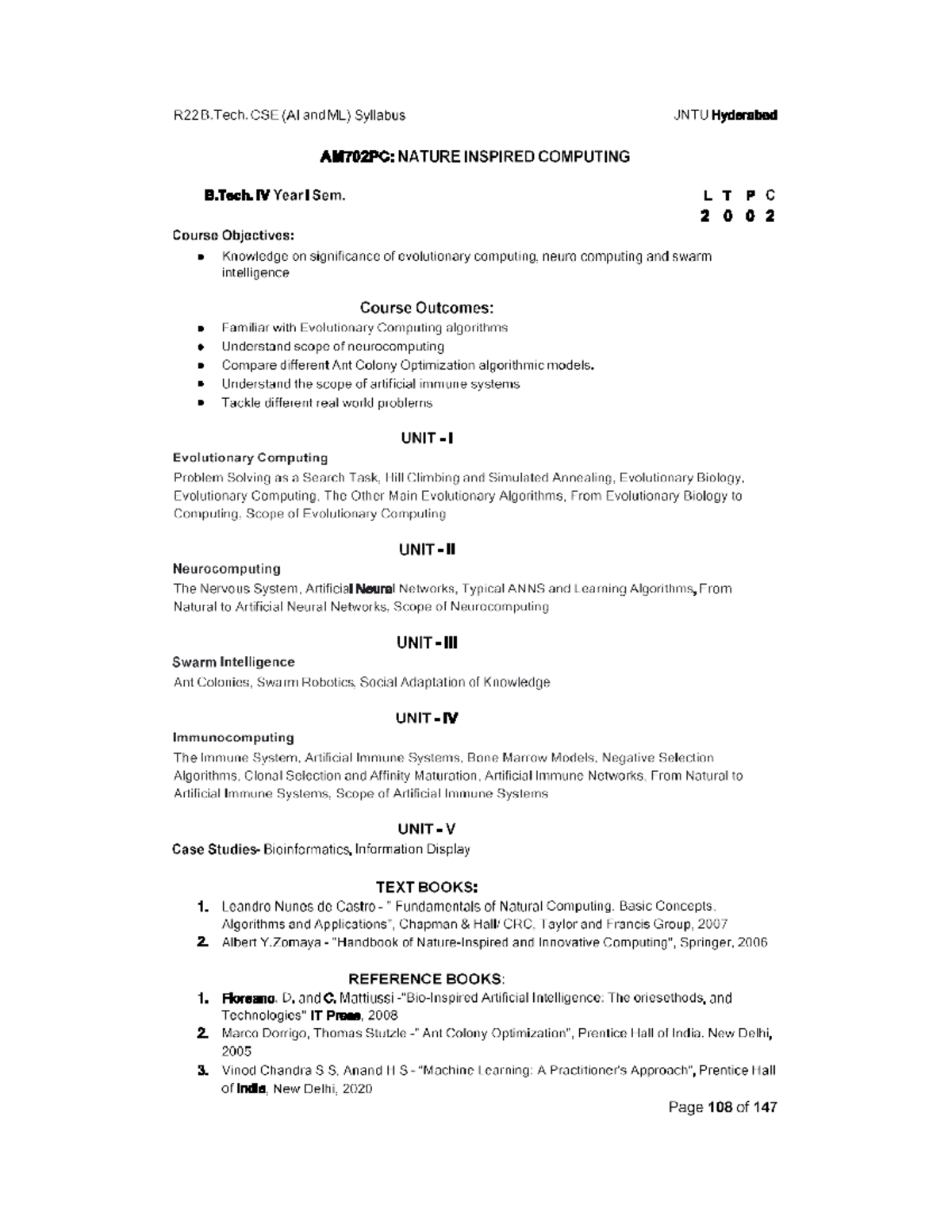AM702PC: Nature Inspired Computing Syllabus - B.Tech IV Year I Sem ...