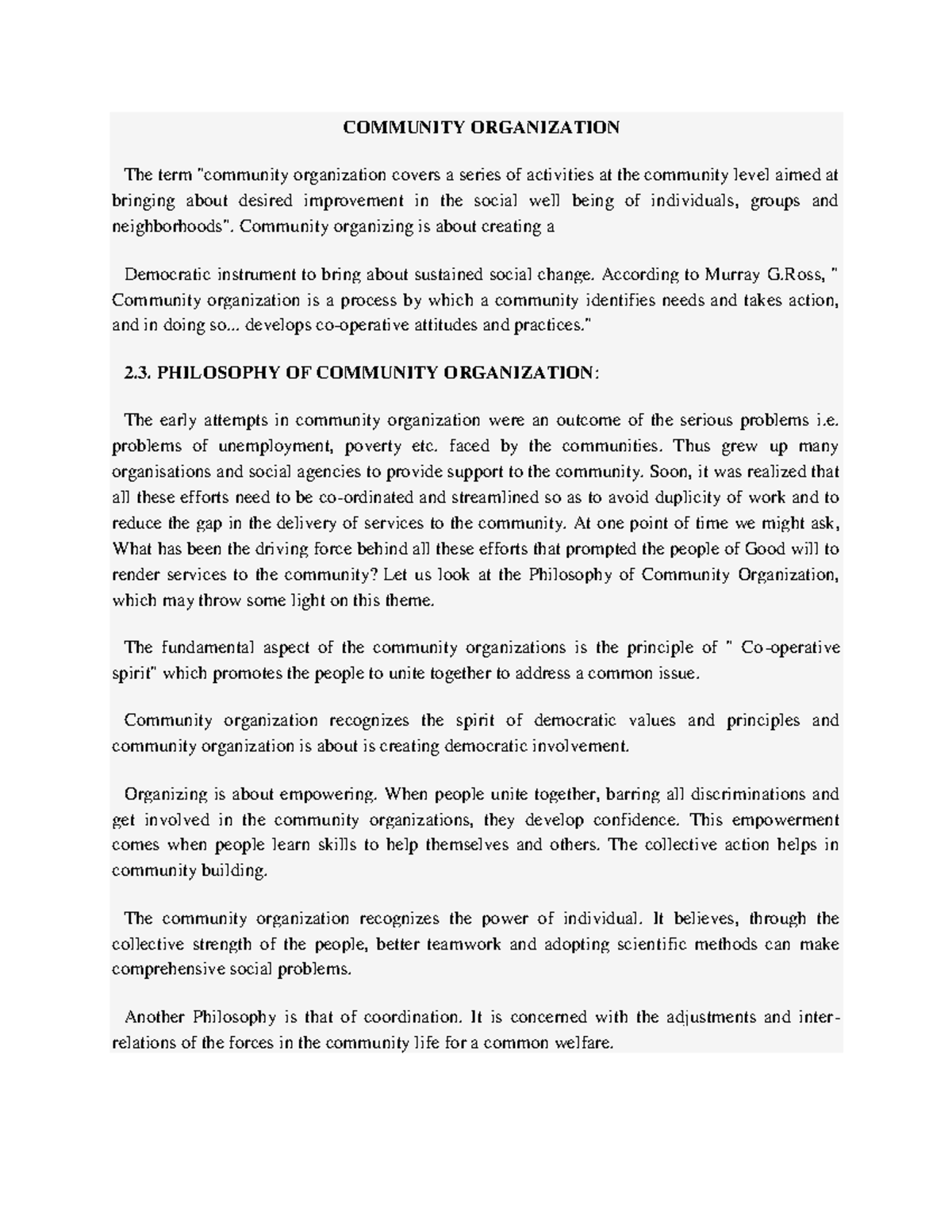 Community Organisation Notes: Understanding History and Models - Studocu