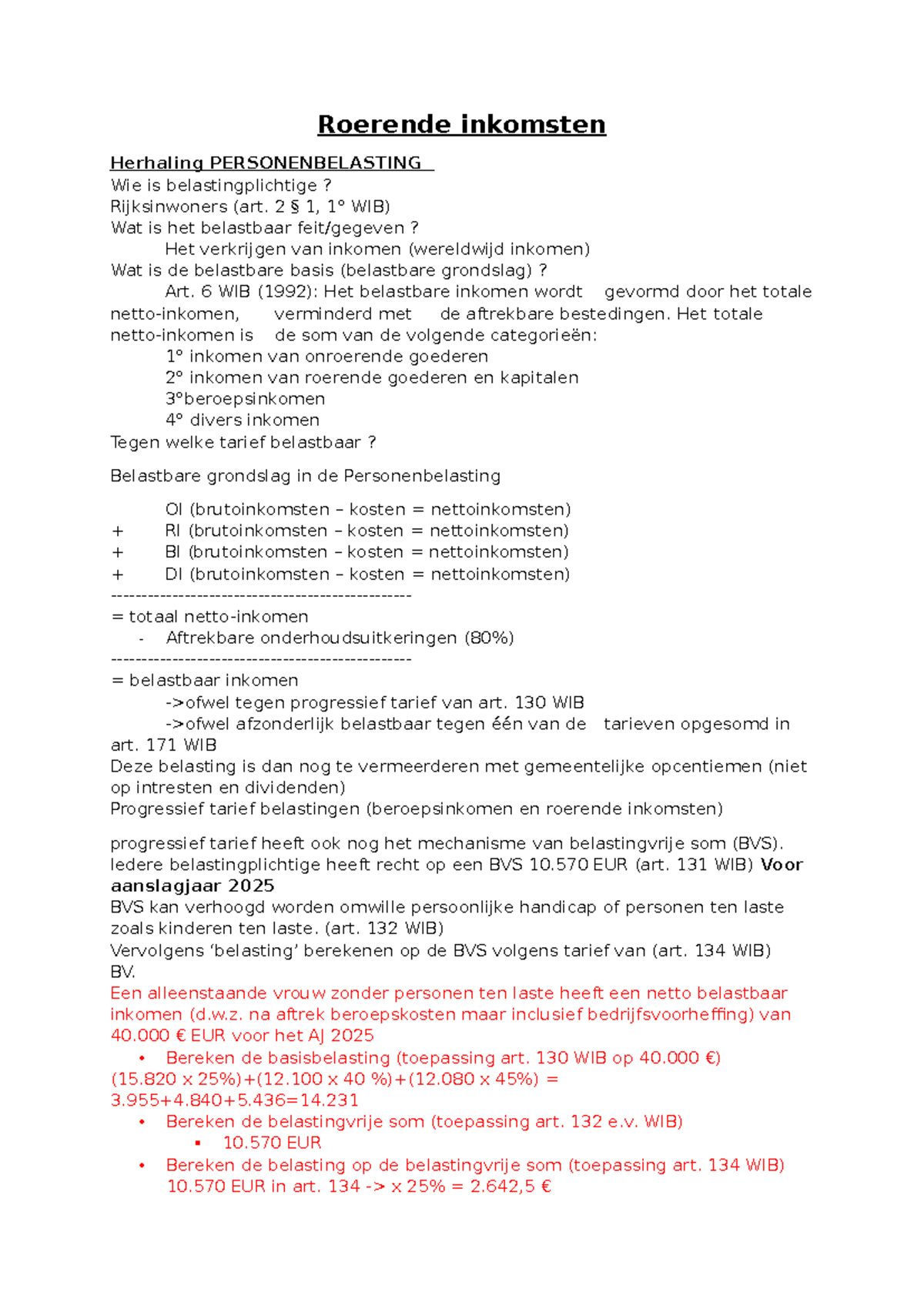 Samenvatting Vastgoedfiscaliteit: Roerende Inkomsten en ...