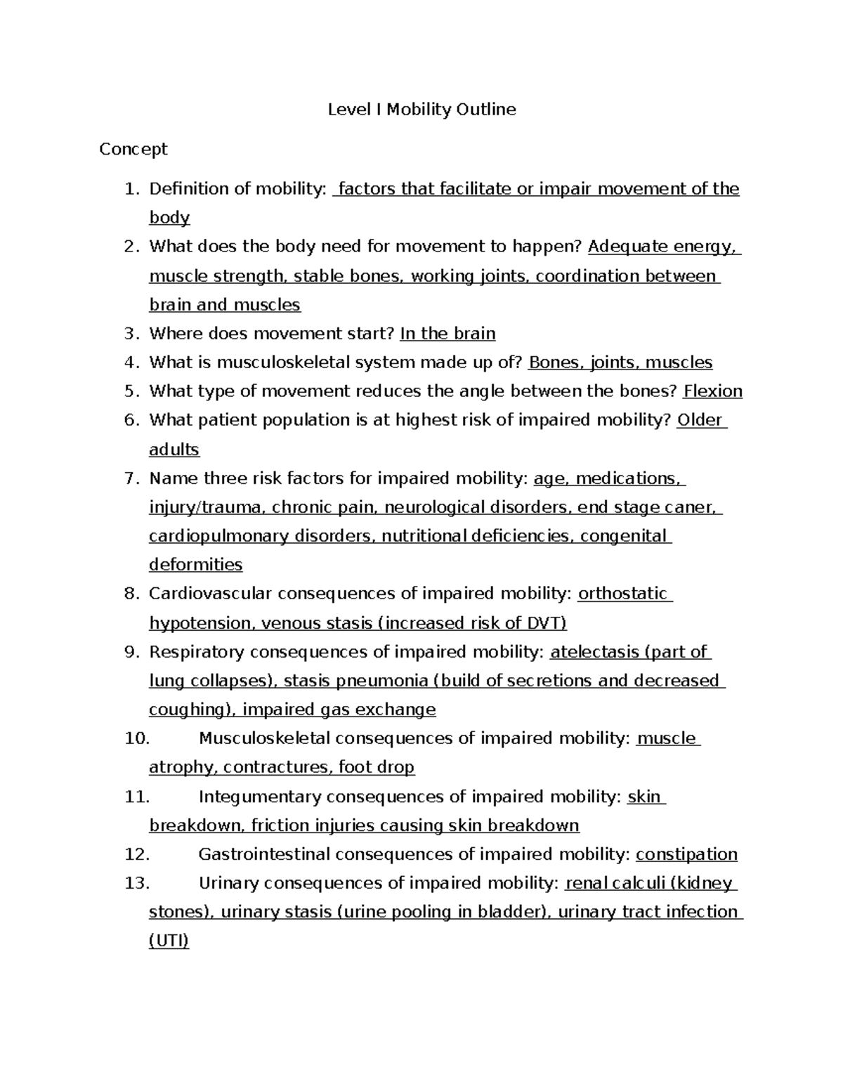 Level I Mobility Study Guide: Key Concepts & Answers - Studocu