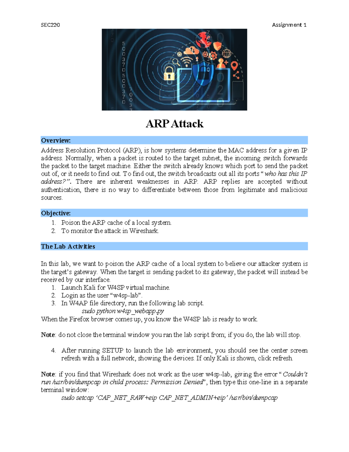 SEC220 - ARP Cache Poisoning Lab Assignment Guide - Studocu