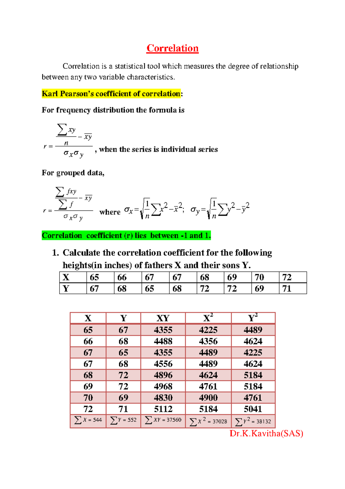 Correlation Analysis and Coefficient Calculation (BMAT202L) - Studocu