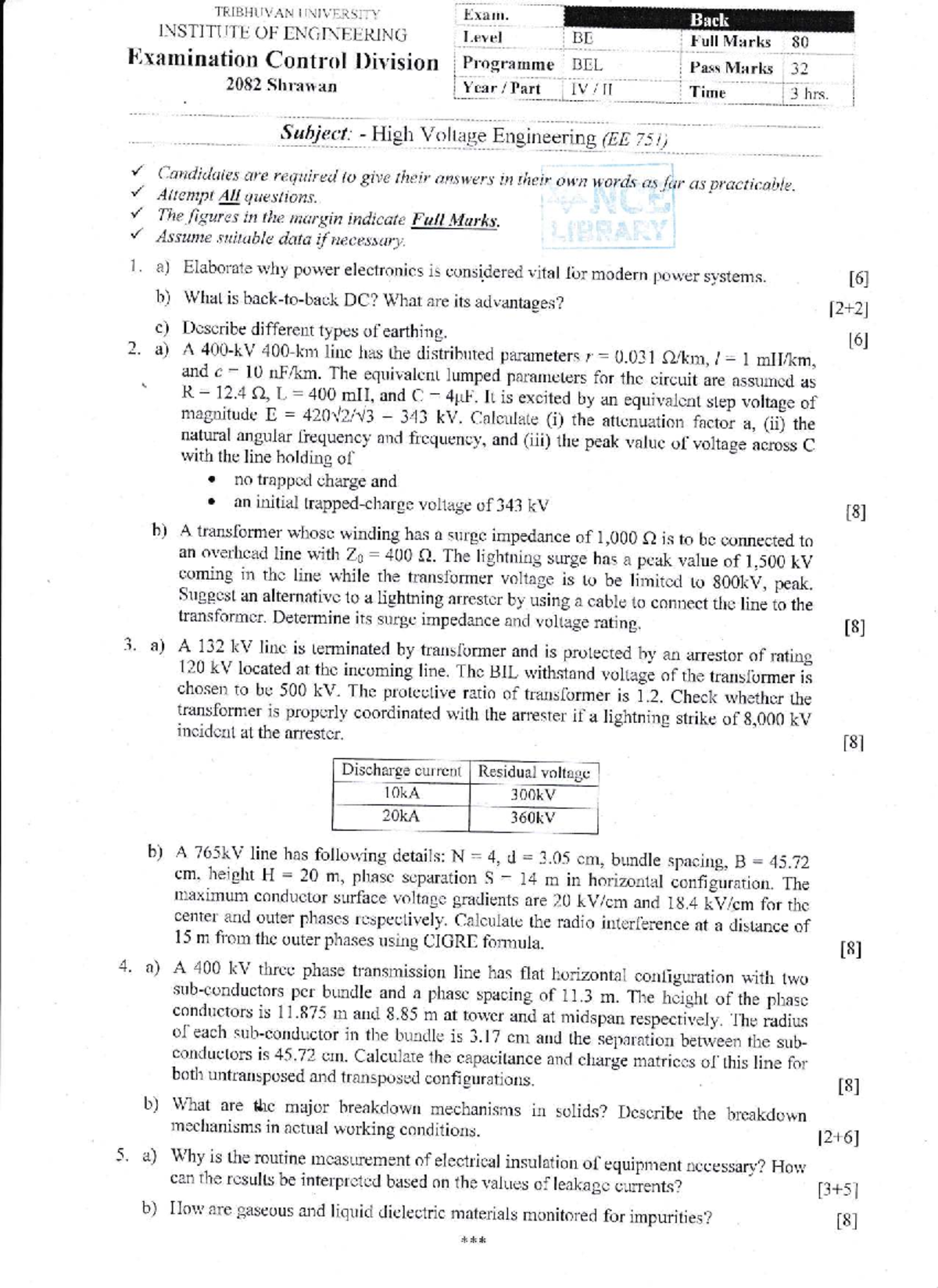 High Voltage Engineering Exam Notes (EE 751) - Full Marks 80 - Studocu