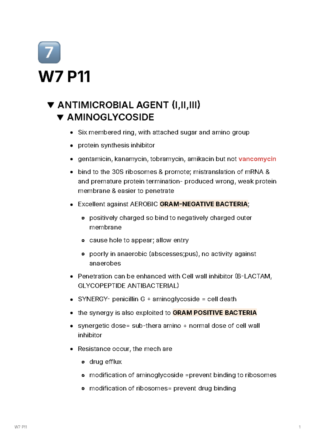 Antibiotic recap - 󾠴 W7 P ANTIMICROBIAL AGENT I,II,III AMINOGLYCOSIDE ...