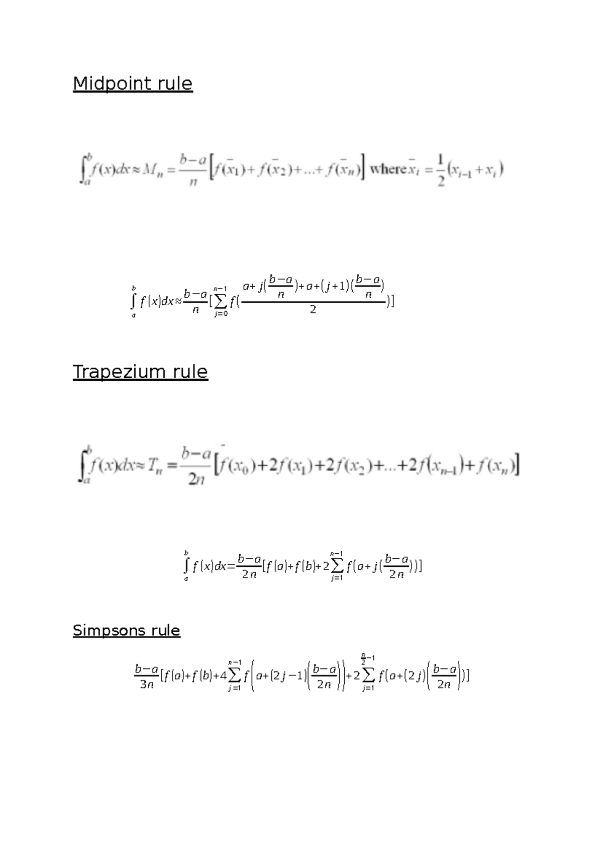 Midpoint rule - trapezium rule - MGMT1002 - Midpoint rule ∫ a b f ( x ...