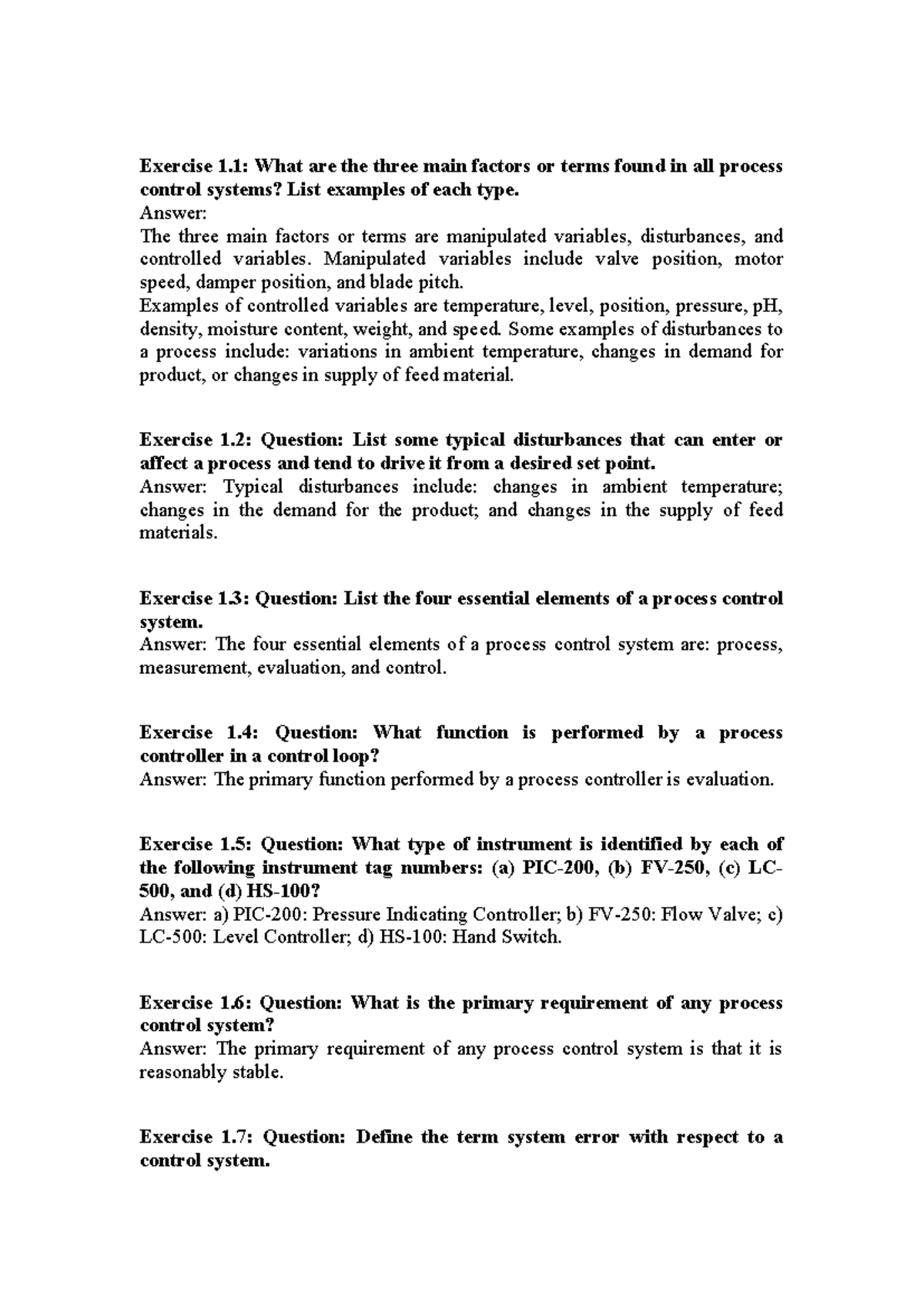 Process Control Systems: Key Factors & Examples - Exercise 1 - Studocu