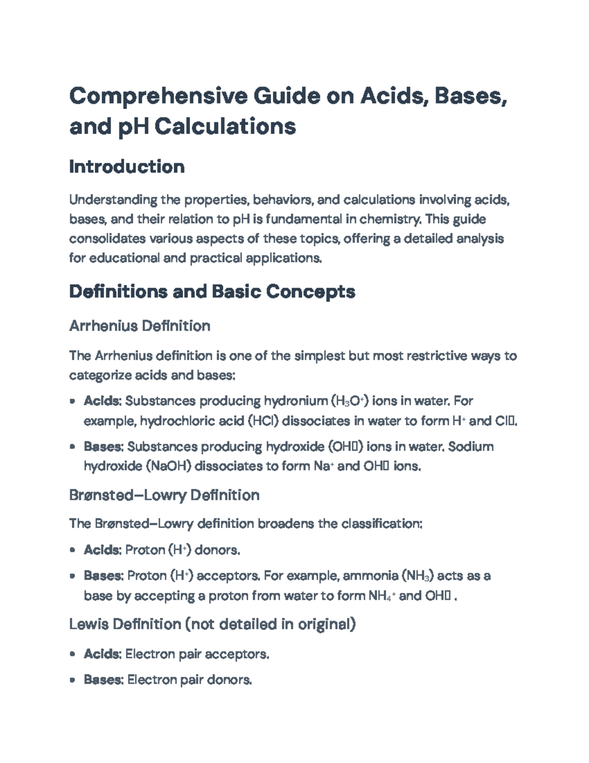 Comprehensive Guide on Acids, Bases, and pH Calculations ...