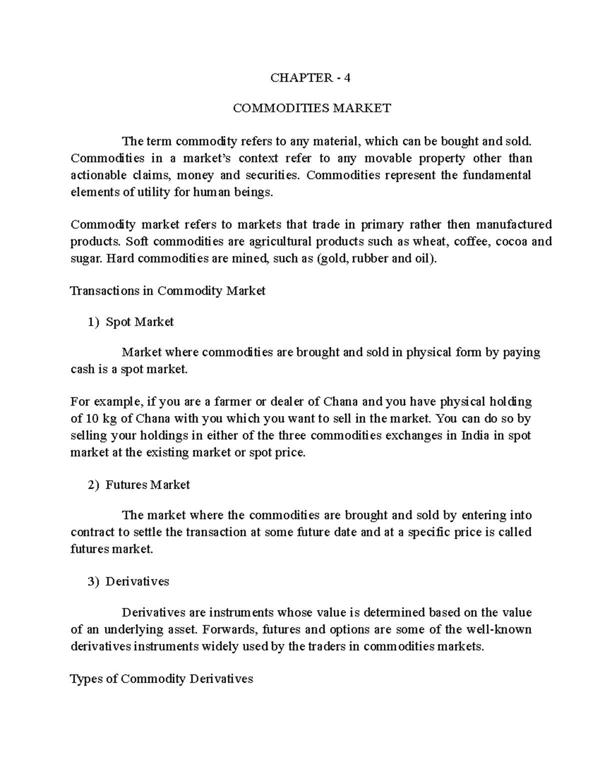 Chapter 4: Understanding the Commodities Market Dynamics - Studocu