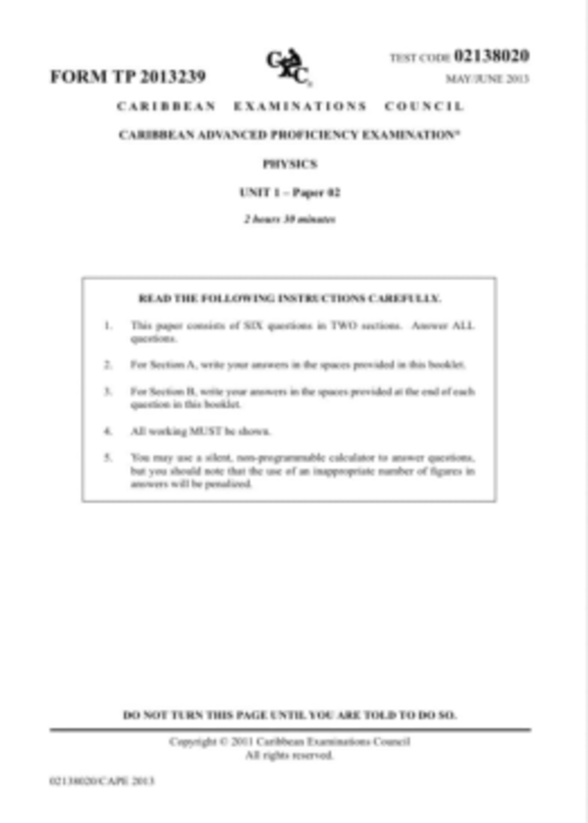 CAPE Physics Unit 1 Test Paper 2013: Key Concepts and Questions - Studocu