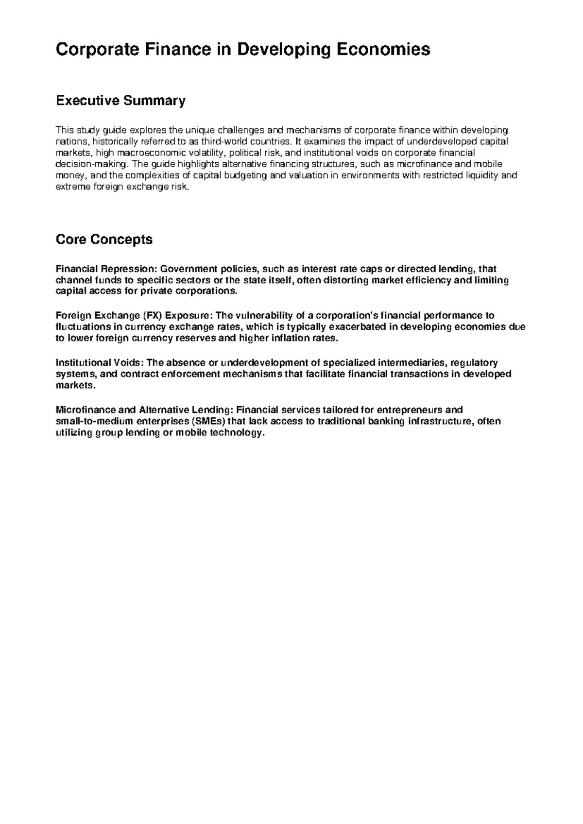 Corporate Finance in Developing Economies: Executive Summary Guide ...
