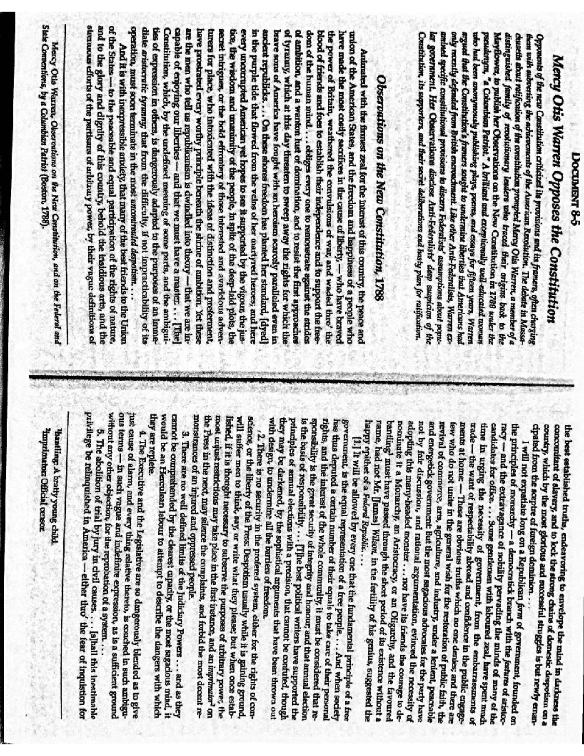 Midterm Exam Review Notes - Mercy Otis Warren's Opposition to the ...