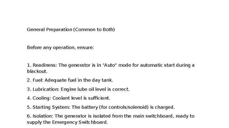 Emergency Generator - Prep & Operation Guide (ENGR 101) - Studocu