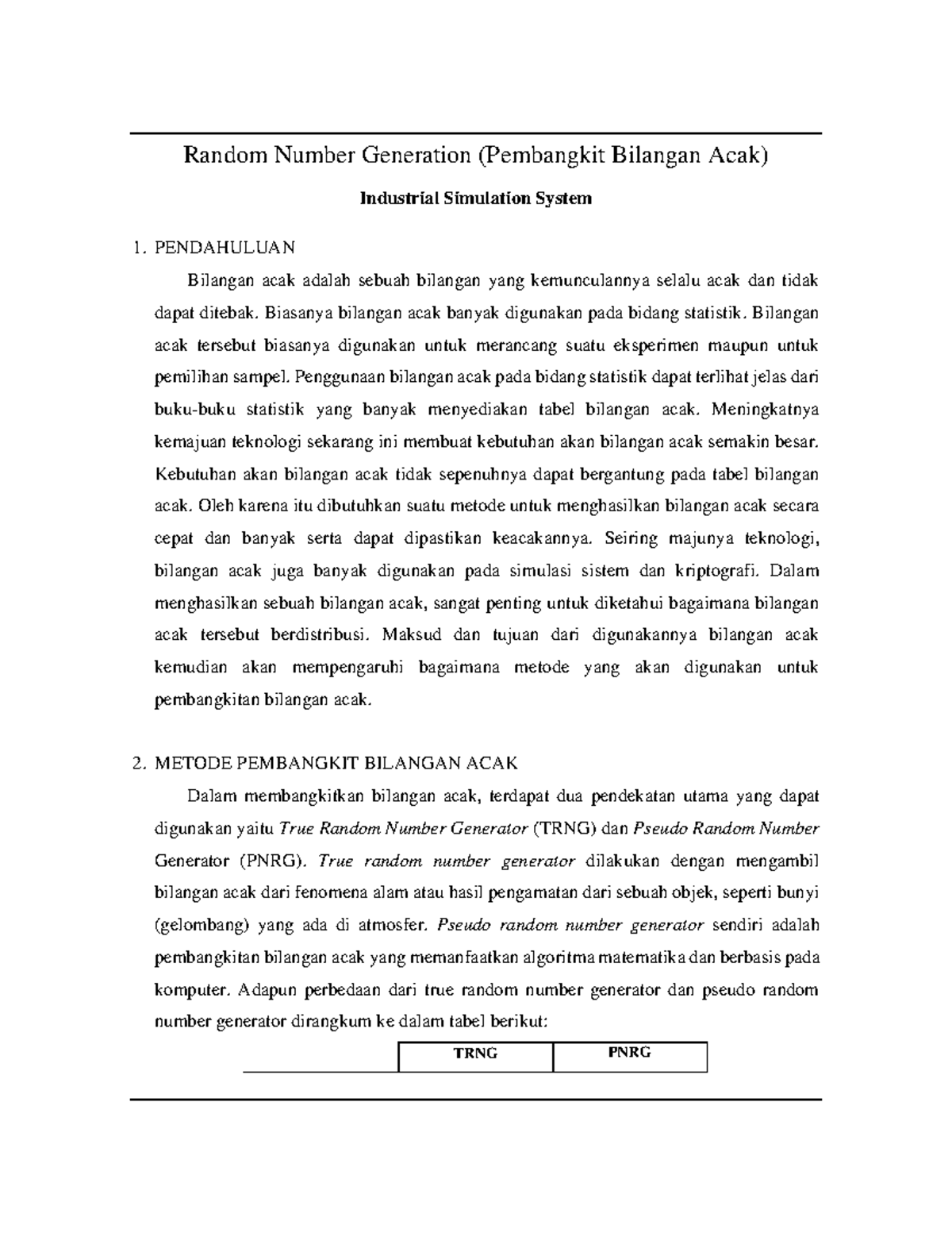 Industrial Simulation System Assignment 1: Random Number Generation ...