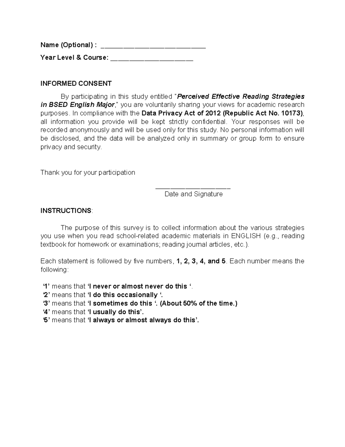 ENG 163: Effective Reading Strategies Survey for BSED English - Studocu