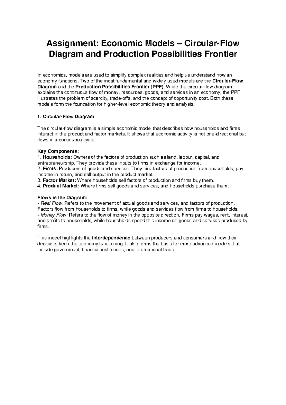 Economic Models Assignment: Diagrams & PPF Explained - Studocu