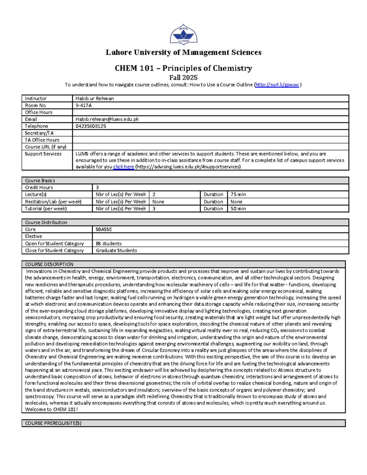 CHEM 101 Principles of Chemistry Syllabus - Fall 2025 - Studocu