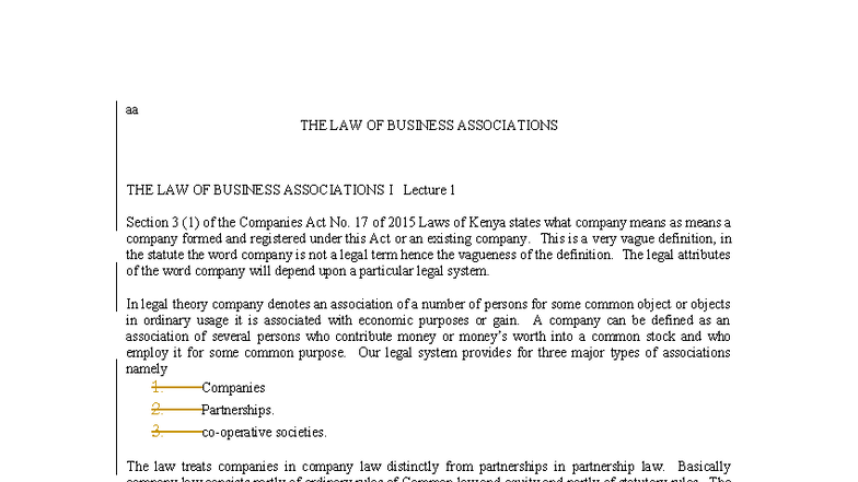 LBA I Lecture 1: Understanding the Law of Business Associations - Studocu